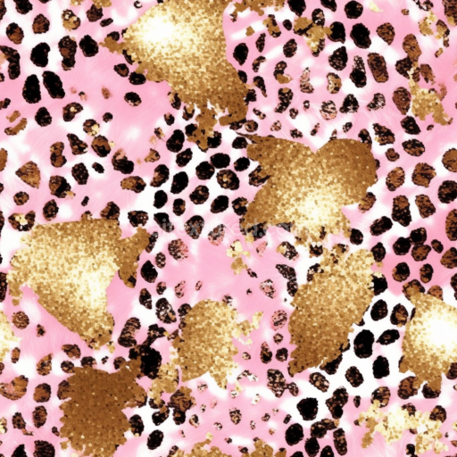 Seamless 3D PBR Leopard Print Fabric Texture in Pink and Gold Sparkle