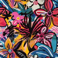 seamless Seamless 3D PBR Texture with Vibrant Graffiti Flowers and Abstract Strokes texture 8k free download PBR