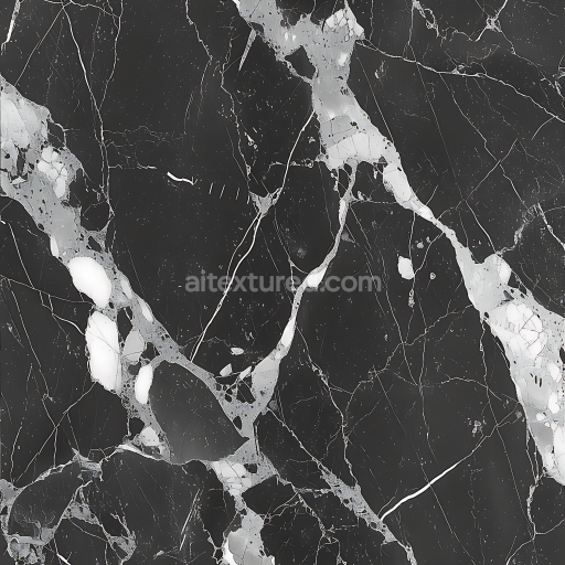 Seamless 3D Black Marble PBR Texture Featuring Bold White Veins and Polished Finish