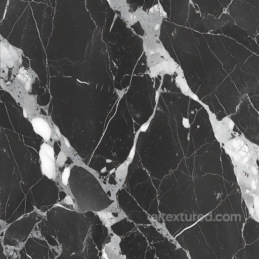 Black Marble PBR Texture Featuring Bold White Veins and Polished Finish seamless Marble PBR texture