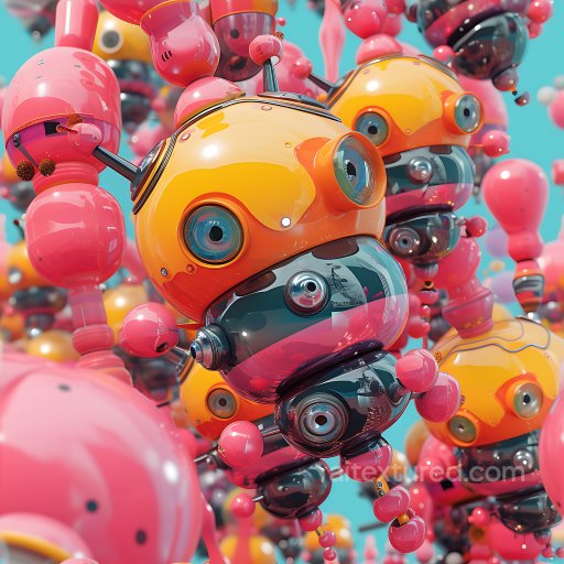 Inflated Glossy Vinyl Bubble PBR Texture in Bright Orange and Pink seamless Inflated PBR texture