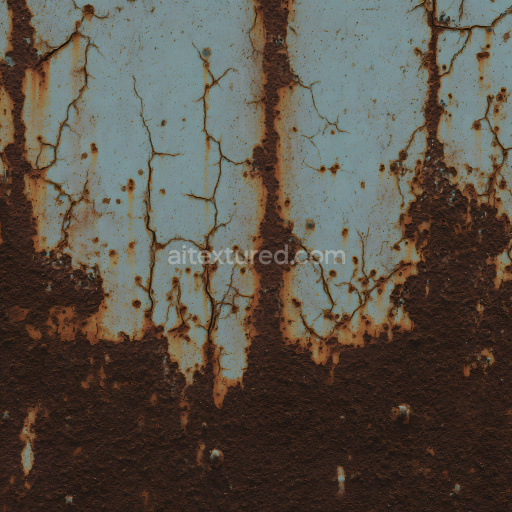 Seamless 3D Rusty Metal Cracked & Eroded Holes PBR Texture in Blue and Brown