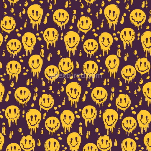 Seamless 3D PBR Texture of Dripping Yellow Smiley Face Pattern on Dark Purple Background