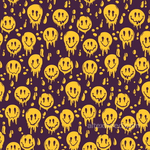 Happy Face Pattern Texture of Dripping Yellow Smiley Face Pattern on Dark Purple Backgrou… seamless Happy Face pattern PBR texture