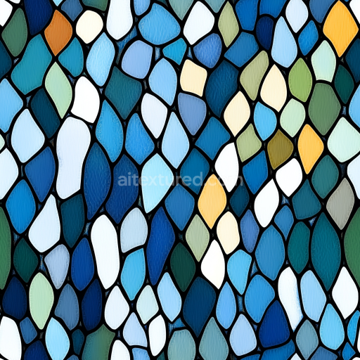 Seamless 3D Mosaic PBR Texture Featuring Irregular Multicolor Blue Stained Glass Tiles texture preview