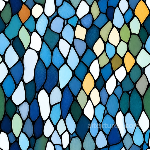 Mosaic PBR Texture Featuring Irregular Multicolor Blue Stained Glass Tiles seamless Mosaic PBR texture