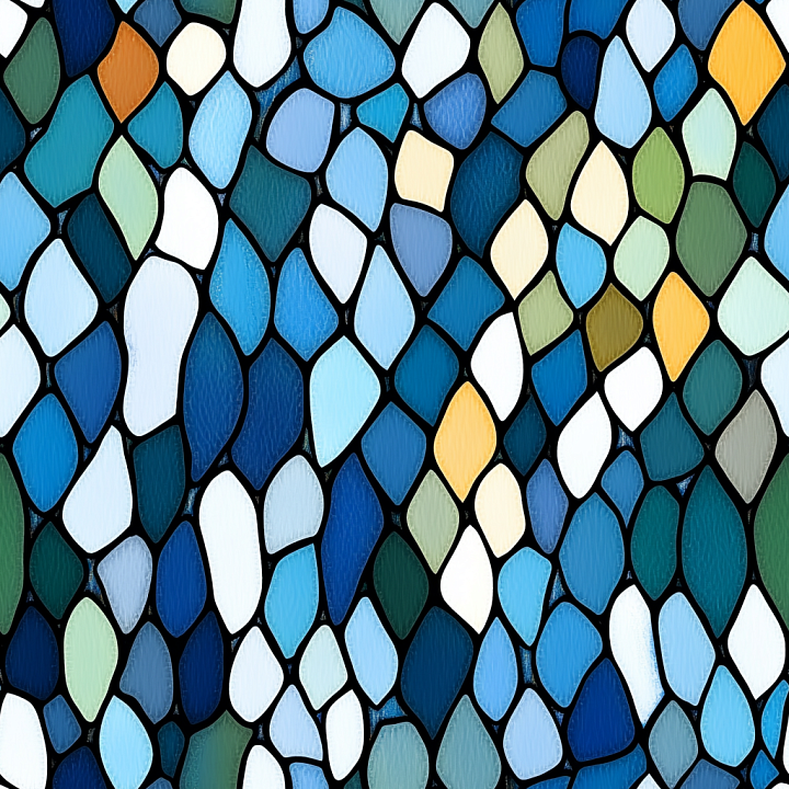 Mosaic Featuring Irregular Multicolor Blue Stained Glass Tiles seamless PBR texture preview