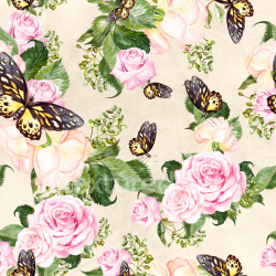 seamless Seamless 3D PBR Floral Fabric Texture with Pink Roses and Butterflies texture 8k free download PBR