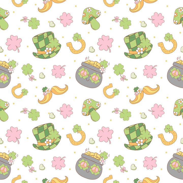 Pattern with St Patricks Day Icons and Pastel Colors seamless PBR texture preview