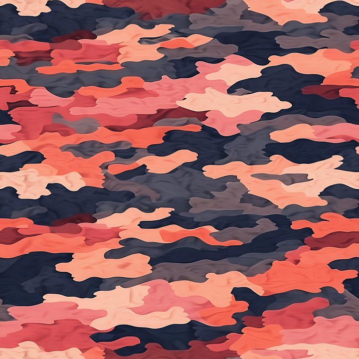 Stylized Camouflage with Coraled Pink and Navy Organic Patches seamless PBR texture preview