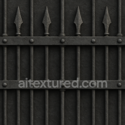 seamless Seamless 8k 3d texture pbr black fence wrought iron with spiked fence and crossbeam metal bolts texture 8k free download PBR