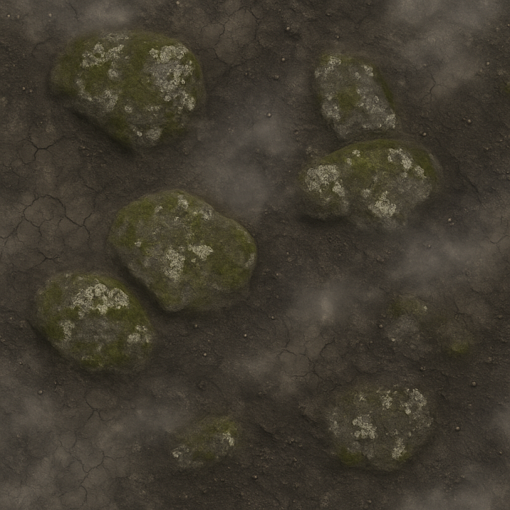 Foggy Ground With Dry Cracked Earth And Mossy Stone seamless PBR texture preview