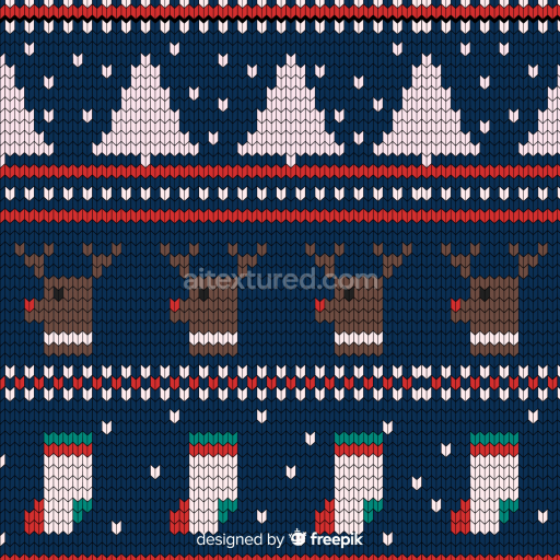 Seamless 3D PBR Christmas sweater texture with reindeer and tree patterns