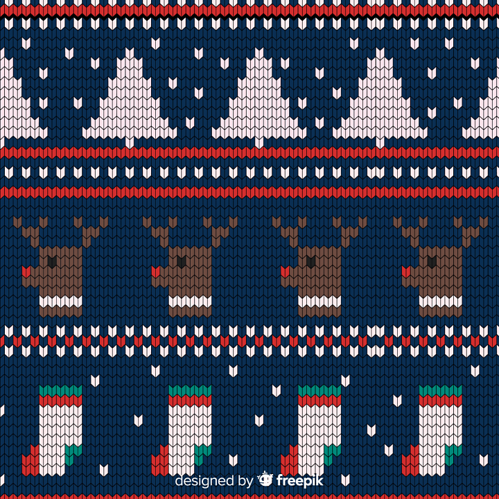 Christmas Sweater With Reindeer And Tree Patterns seamless PBR texture preview