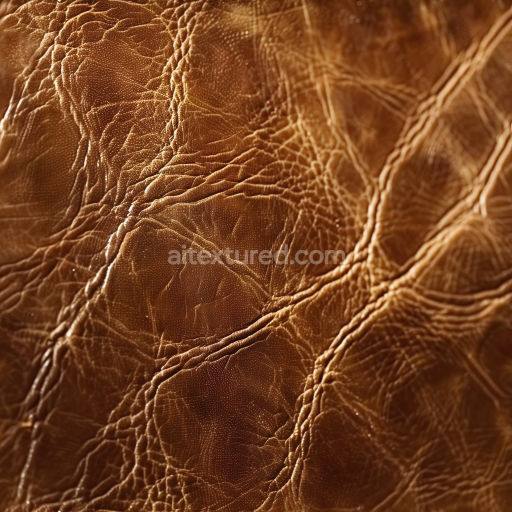 Seamless 3D PBR Texture of Distressed Brown Leather with Prominent Wrinkles