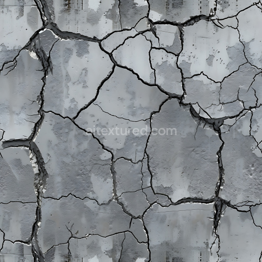 Seamless 3D Cracked Concrete & Hole PBR Texture with Jagged Splits and Peeling Surface