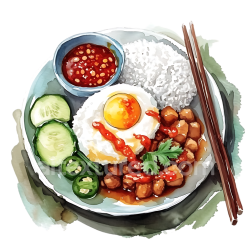 seamless Watercolor Malaysian Nasi Lemak Breakfast with Sambal, Egg, and Rice texture 8k free download PBR