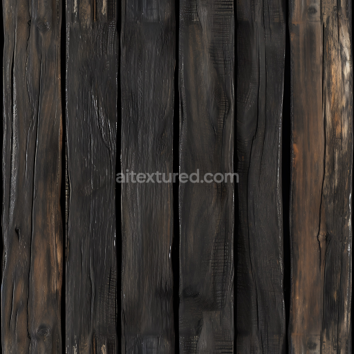 Seamless 3D PBR Charred Wood Planks Texture with Rich Grain and Weathered Finish