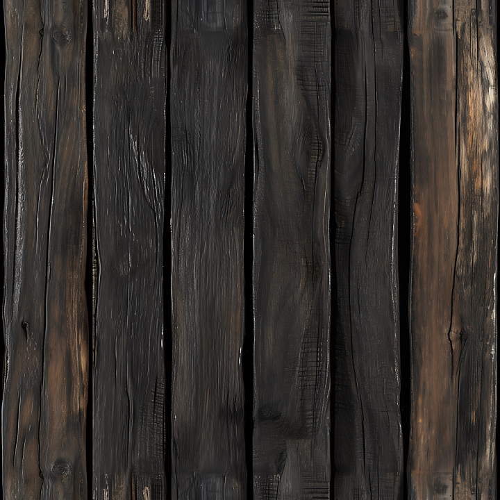 Charred Wood Planks with Rich Grain and Weathered Finish seamless PBR texture preview
