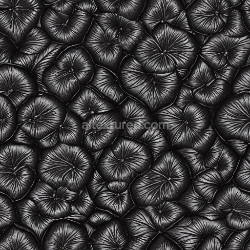 Seamless 3D PBR Glossy Black Leather Upholstery Texture with Deep Tufting and Wrinkles