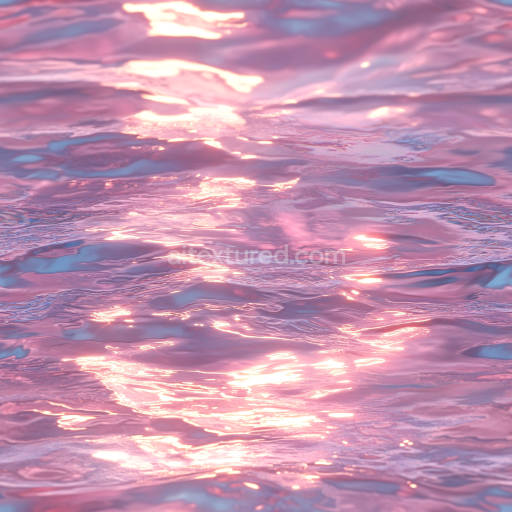 Seamless 3D Water PBR Texture Featuring Reflective Pink Sunset Ocean Surface and Subtle Waves