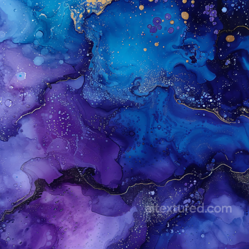 Alcohol Ink PBR Texture with Blue and Purple Fluid Swirls and Gold Veins seamless Alcohol ink PBR texture