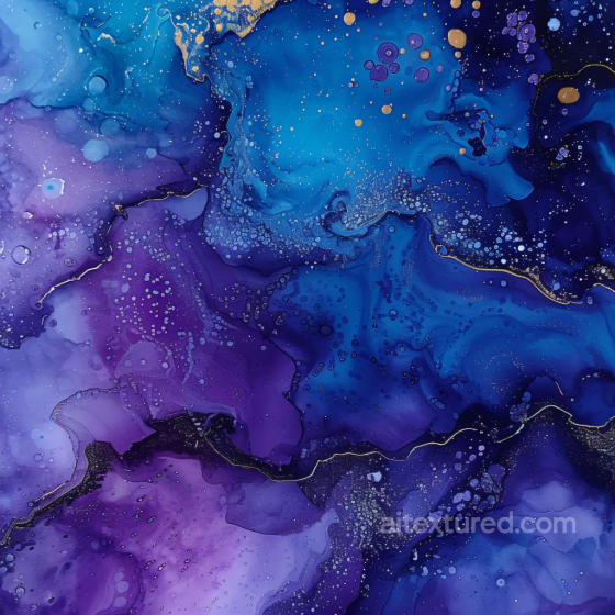 Alcohol Ink PBR Texture with Blue and Purple Fluid Swirls and Gold Veins Alcohol ink texture preview