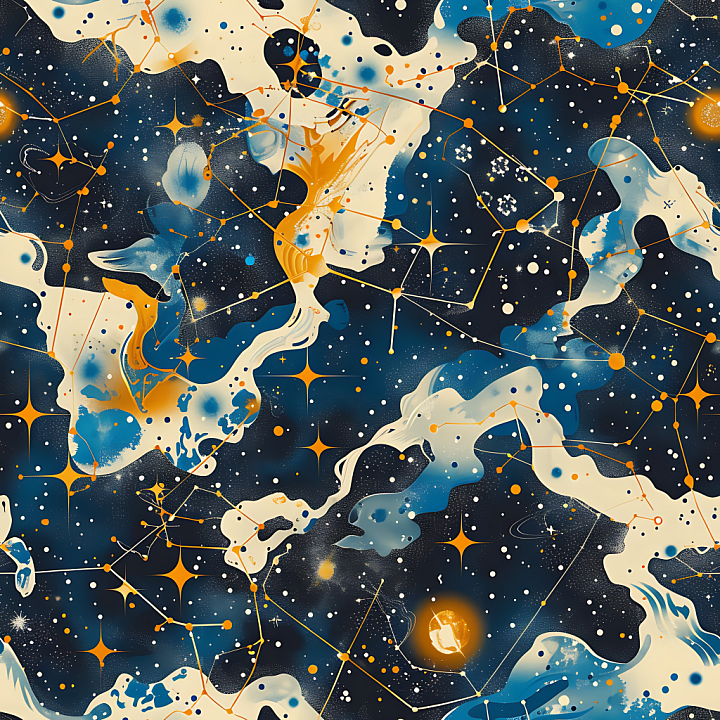 Cosmic Star Map Camouflage With Navy Blue And Golden Constellation Patt… seamless PBR texture preview