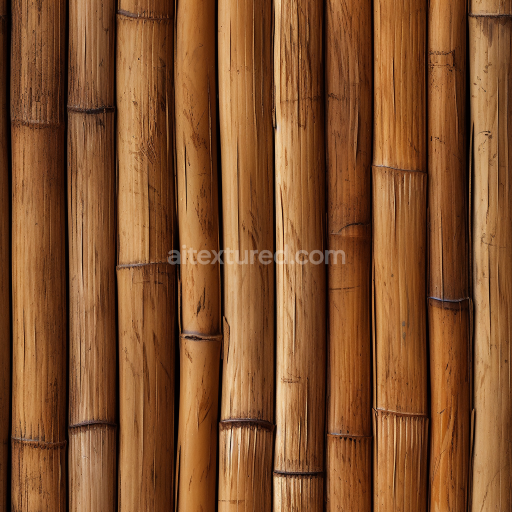 Seamless 3D PBR Bamboo Texture Featuring Vertical Brown Culms with Natural Grain
