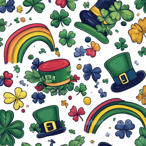 Featuring St Patrick Hats, Shamrocks & Rainbows seamless St patrick digital paper bundle PBR texture