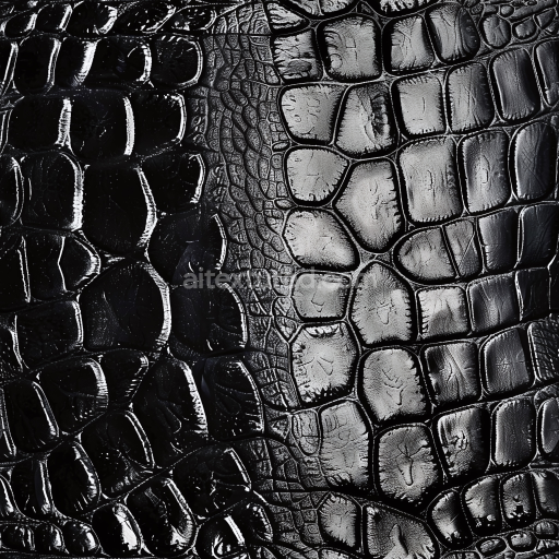 Seamless 3D PBR Glossy Black Crocodile Leather Texture with Detailed Scale Pattern