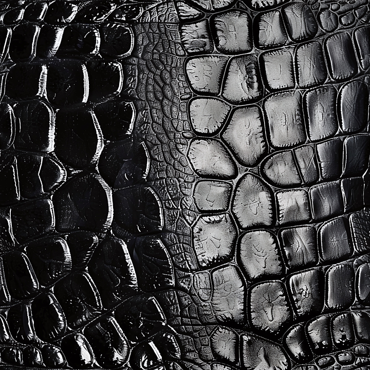 Glossy Black Crocodile Leather with Detailed Scale Pattern seamless PBR texture preview