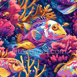 seamless Seamless 3D PBR Graffiti Texture Featuring Colorful Underwater Fish and Coral texture 8k free download PBR