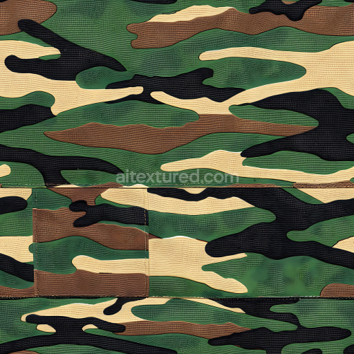 Preview — Seamless 3D Woodland Camouflage PBR Texture with Organic Patches and Tactical Fabric Detail
