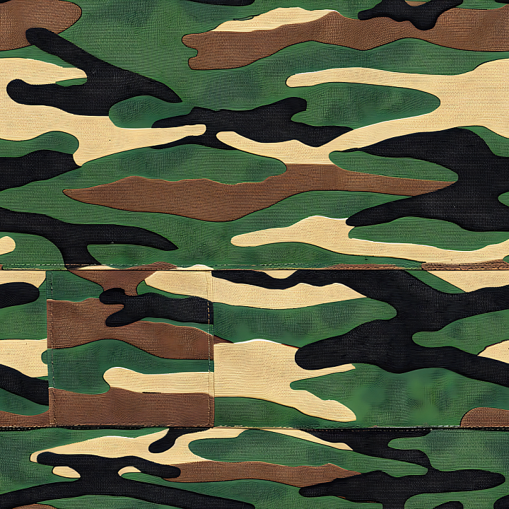 Woodland Camouflage with Organic Patches and Tactical Fabric Detail seamless PBR texture preview