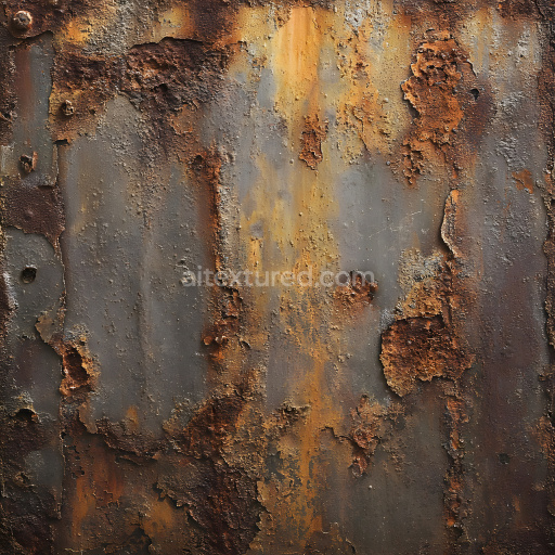 Seamless 3D Rusted Metal PBR Texture Featuring Peeling Layers and Corrosion Details