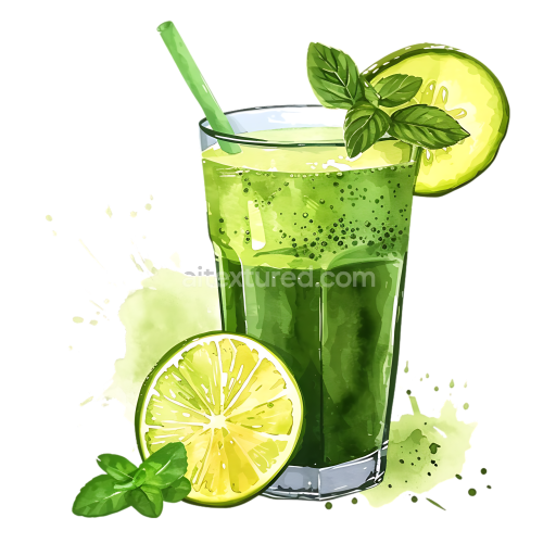Fresh Detox Green Juice with Lime and Mint Breakfast Illustration