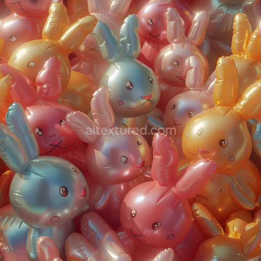 Seamless 3D Inflated Bunny Balloon PBR Texture in Pastel Metallic Colors