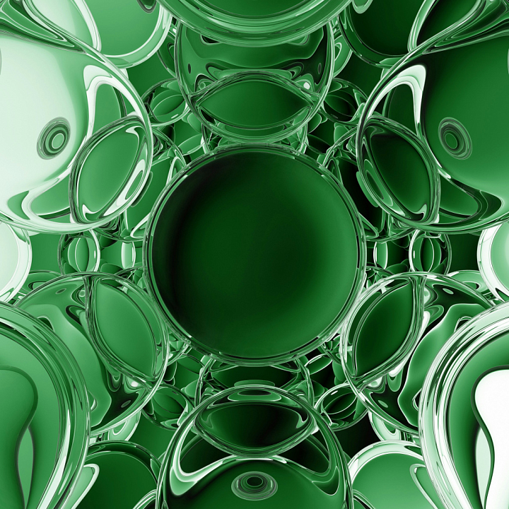 of Glossy Green Glass Spheres in seamless PBR texture preview