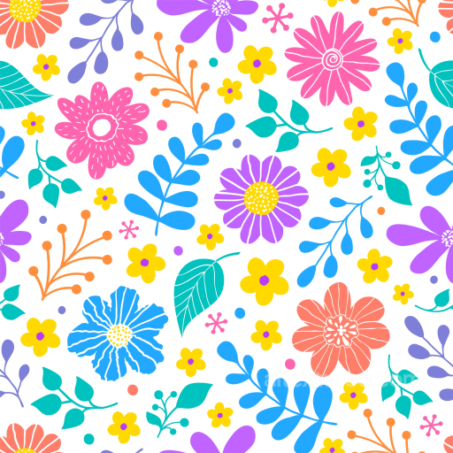 Floral Texture Featuring Colorful Hand-Drawn Flowers and Leaves seamless Floral PBR texture
