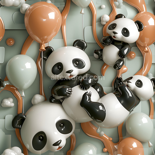 Seamless 3D Inflated Vinyl Texture with Glossy Panda Balloons and Soft Pastel Backdrop