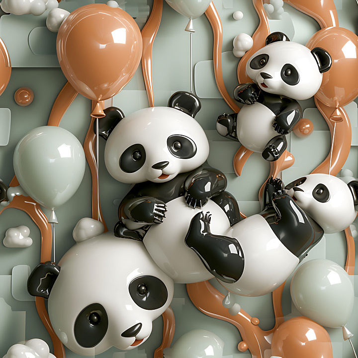 Inflated Vinyl Featuring Glossy Panda Panels and Balloons seamless PBR texture preview