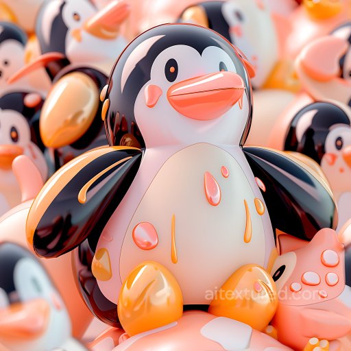 Inflated PBR Texture Featuring Glossy Cartoon Penguin Vinyl Panels seamless Inflated PBR texture