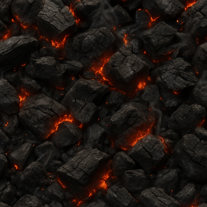 Smoldering Charcoal Surface With Ember Glow seamless PBR texture preview
