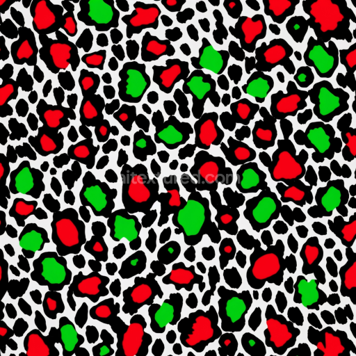 Seamless 3D PBR Vibrant Leopard Print Fabric Texture with Red and Green Spots