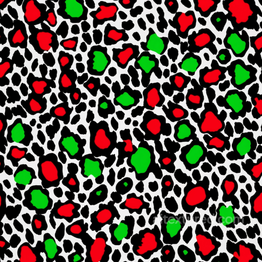 Vibrant Leopard Print Fabric Texture with Red and Green Spots seamless Leopard Print PBR texture