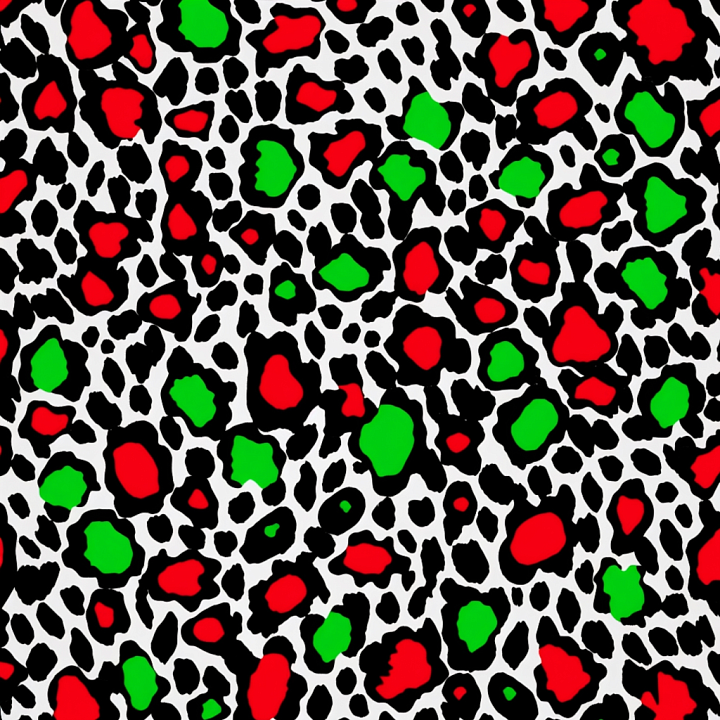 Vibrant Leopard Print Fabric with Red and Green Spots seamless PBR texture preview