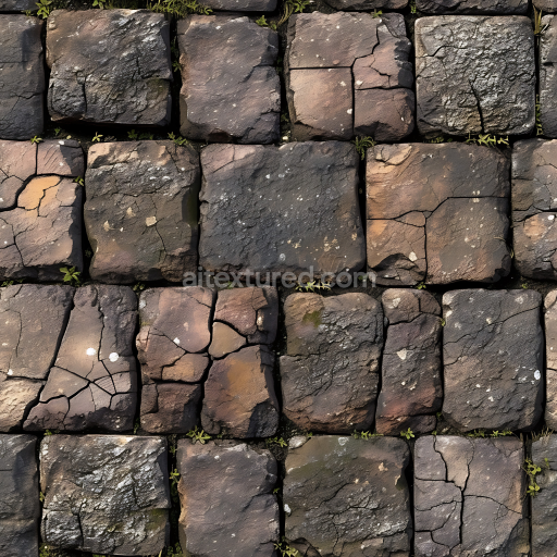Seamless 3D PBR Texture of Weathered Stone Pavement with Cracks and Moss