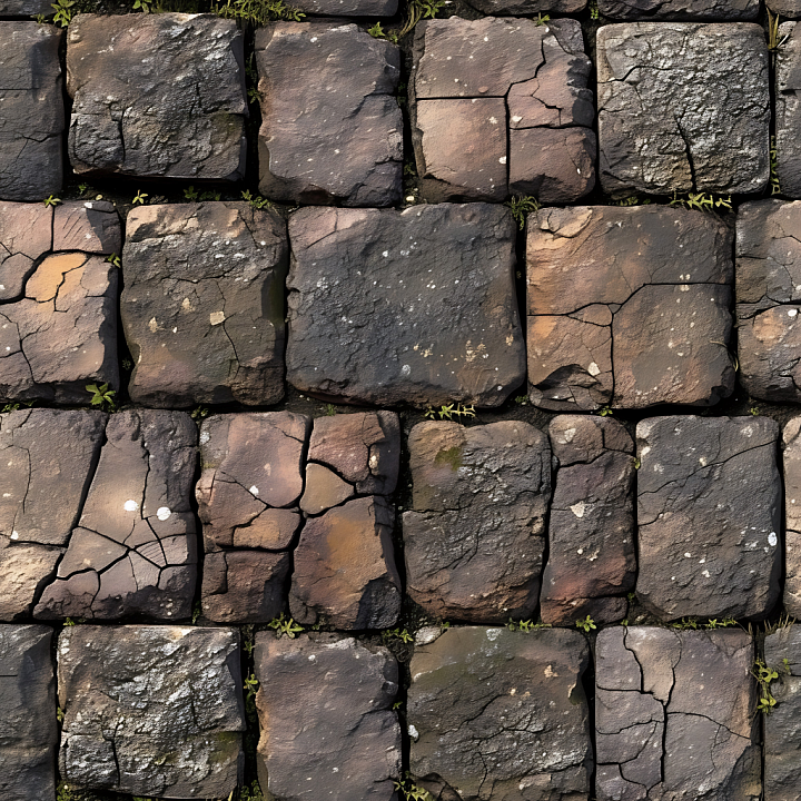 Weathered Stone Pavement with Cracks and Moss Asphalt seamless PBR texture preview