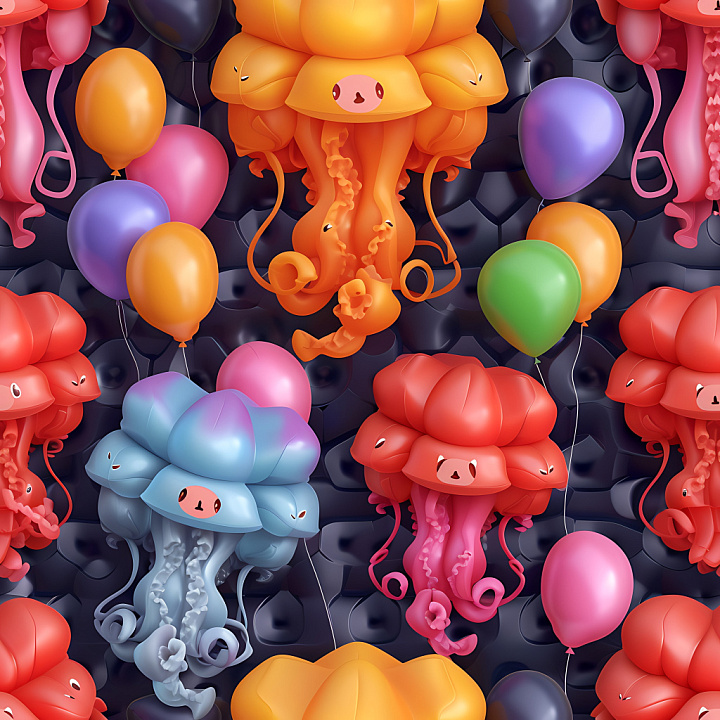 Inflated Jellyfish Plush with Balloon Accents seamless PBR texture preview